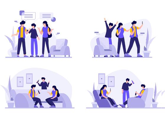 聊天会议场景插画源文件，交流沟通场景插画AI源文件下载